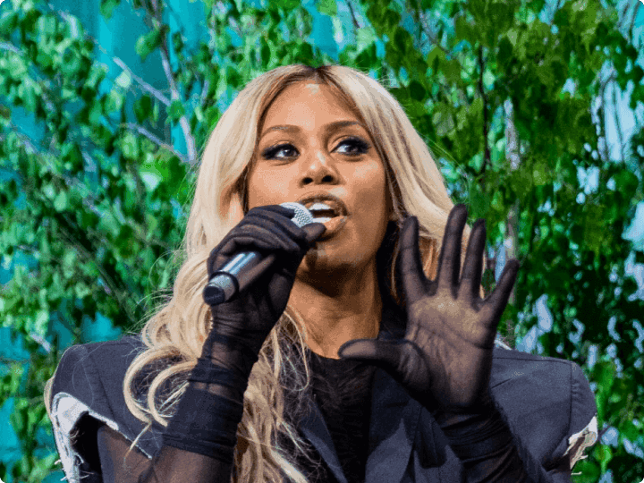 Laverne Cox speaking at Open 2022