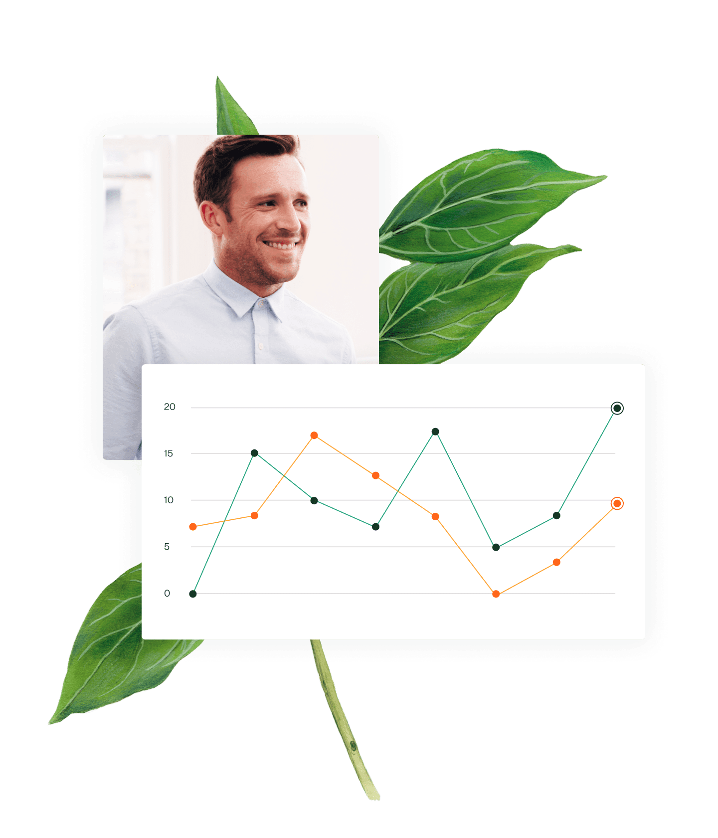 Photo of man and image of line graph
